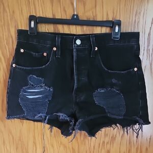 Levi's Black Distressed Jean Shorts High-Waisted Frayed Hem